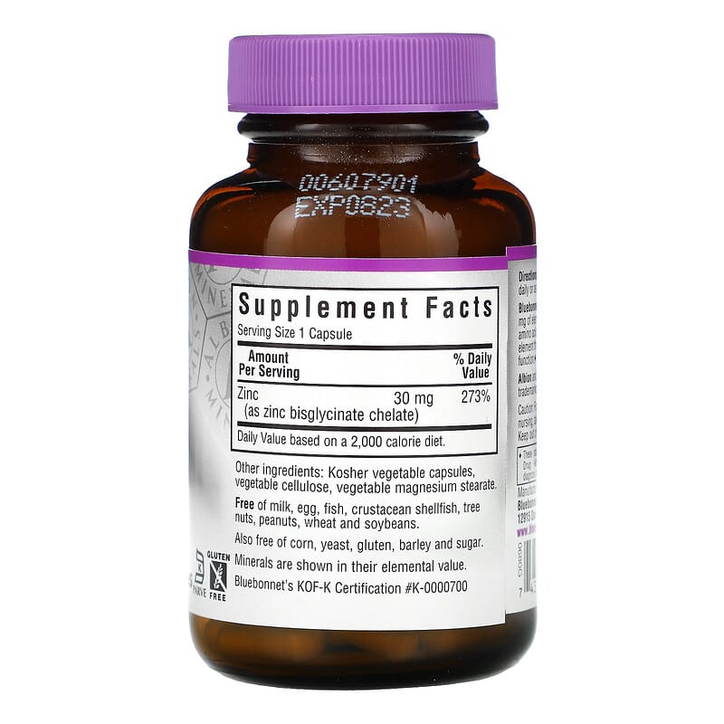 Bluebonnet Nutrition, Chelated Zinc, 90 Vegetable Capsules 743715006805