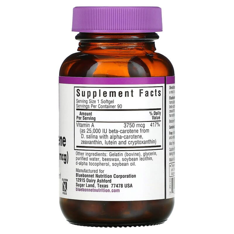 Bluebonnet Nutrition, D. Salina,  Beta-Carotene, 25,000 IU, 90 Softgels 743715003163