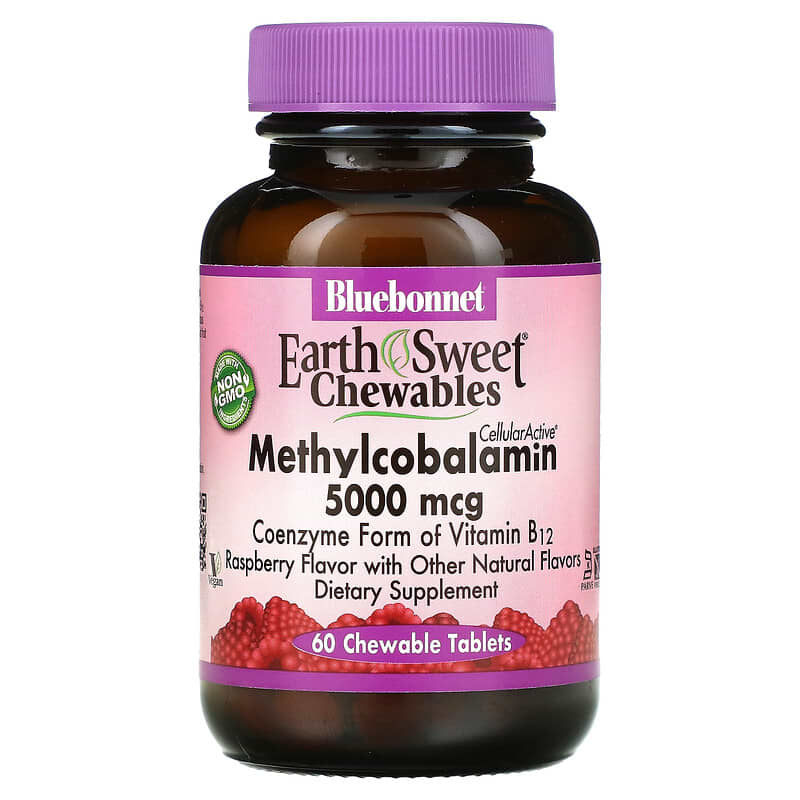 Bluebonnet Nutrition EarthSweet Chewables CellularActive Methylcobalamin Raspberry  5,000 mcg 60 Chewable Tablets 743715004436