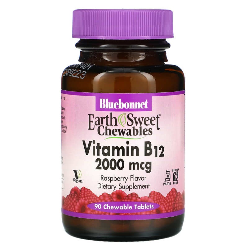 Bluebonnet Nutrition EarthSweet Chewables Vitamin B12 Raspberry  2,000 mcg 90 Chewable Tablets 743715004368