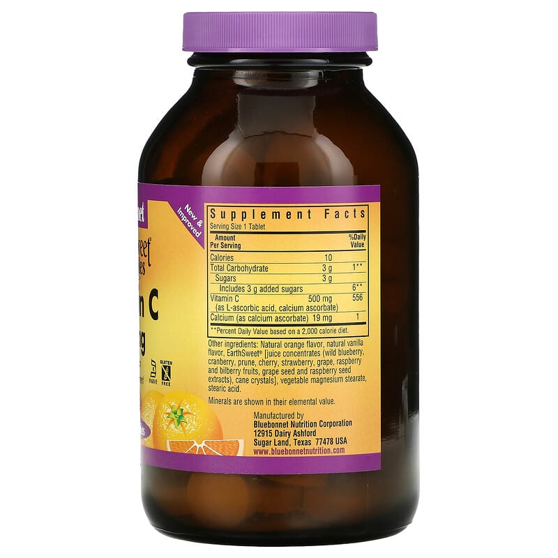 Bluebonnet Nutrition, EarthSweet Chewables, Vitamin C, Orange, 500 mg, 90 Chewable Tablets 743715005051