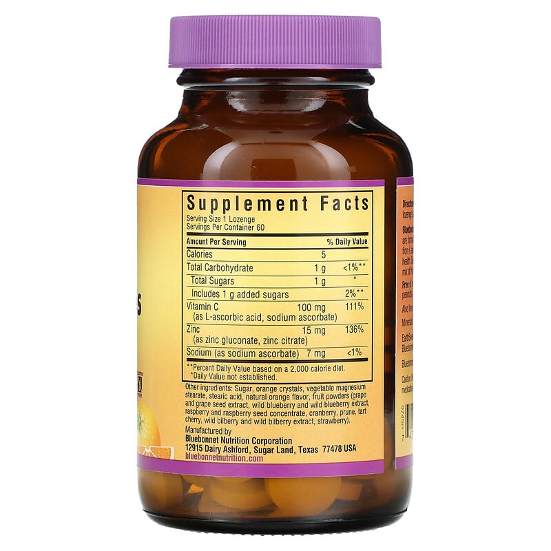Bluebonnet Nutrition, EarthSweet Chewables, Zinc Lozenges, Orange, 15 mg, 60 Lozenges 743715007451