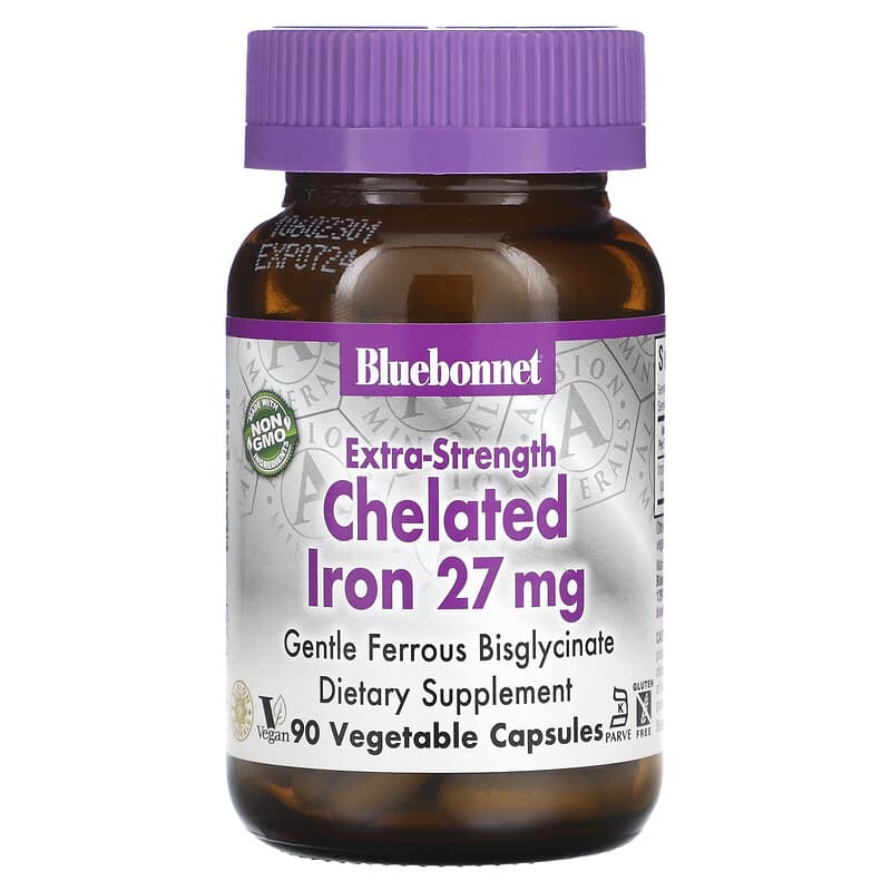 Bluebonnet Nutrition Extra Strength Chelated Iron 27 mg 90 Vegetable Capsules 743715006706