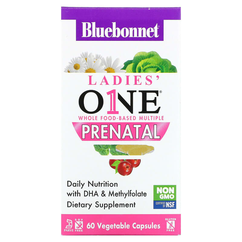 Bluebonnet Nutrition Ladies One Whole Food- Based Multiple Prenatal 60 Vegetable Capsules 743715001718