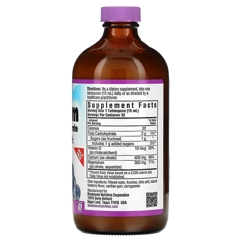 Bluebonnet Nutrition, Liquid Calcium Magnesium Citrate & Vitamin D3, Blueberry , 16 fl oz (473 ml) 743715006867