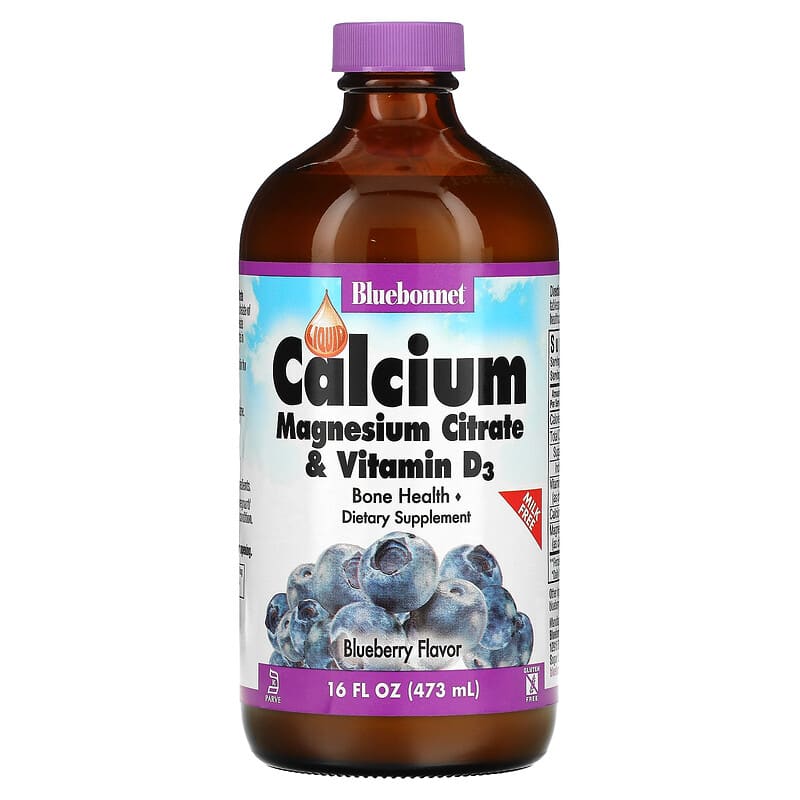 Bluebonnet Nutrition Liquid Calcium Magnesium Citrate & Vitamin D3 Blueberry  16 fl oz (473 ml) 743715006867