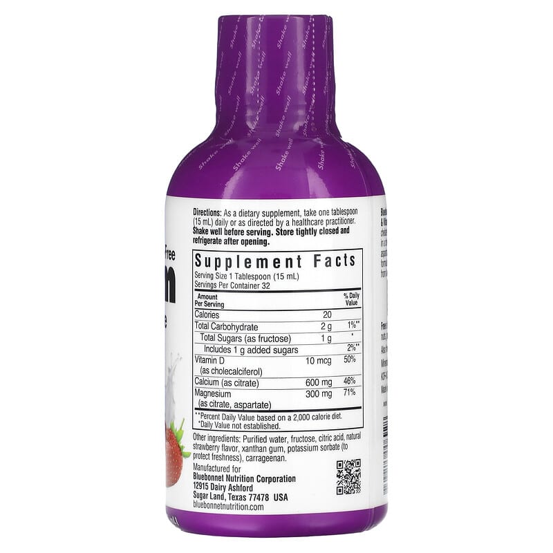 Bluebonnet Nutrition, Liquid Calcium, Magnesium Citrate & Vitamin D3, Strawberry, 16 fl oz (473 ml) 743715006928