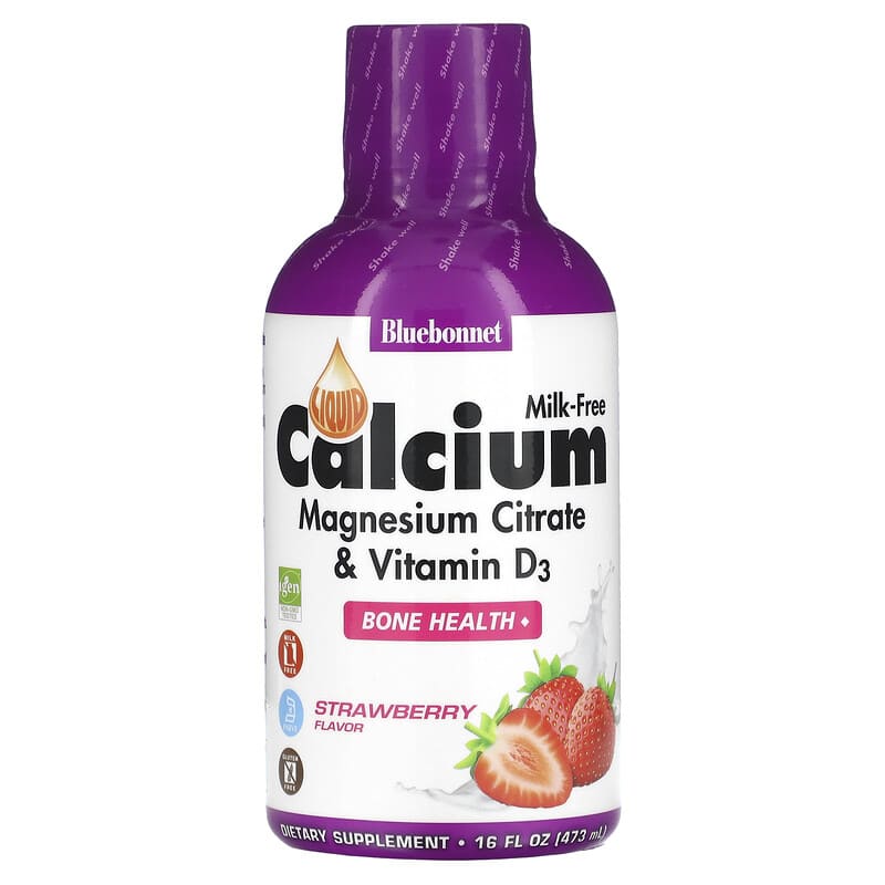Bluebonnet Nutrition Liquid Calcium Magnesium Citrate & Vitamin D3 Strawberry 16 fl oz (473 ml) 743715006928