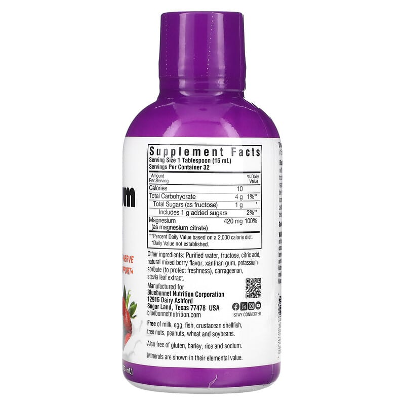 Bluebonnet Nutrition, Liquid Magnesium Citrate, Mixed Berry , 16 fl oz (473 ml) 743715007031