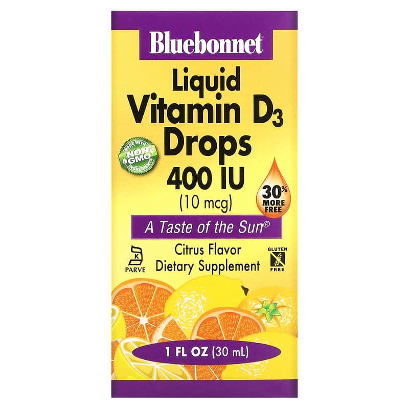 Bluebonnet Nutrition Liquid Vitamin D3 Drops Citrus 10 mcg (400 IU) 1 fl oz (30 ml) 743715003729