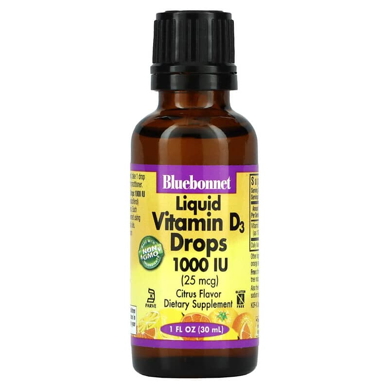 Bluebonnet Nutrition, Liquid Vitamin D3 Drops, Citrus, 25 mcg (1,000 IU), 1 fl oz (30 ml) 743715003743