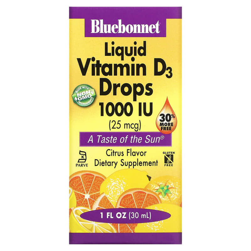 Bluebonnet Nutrition Liquid Vitamin D3 Drops Citrus 25 mcg (1,000 IU) 1 fl oz (30 ml) 743715003743
