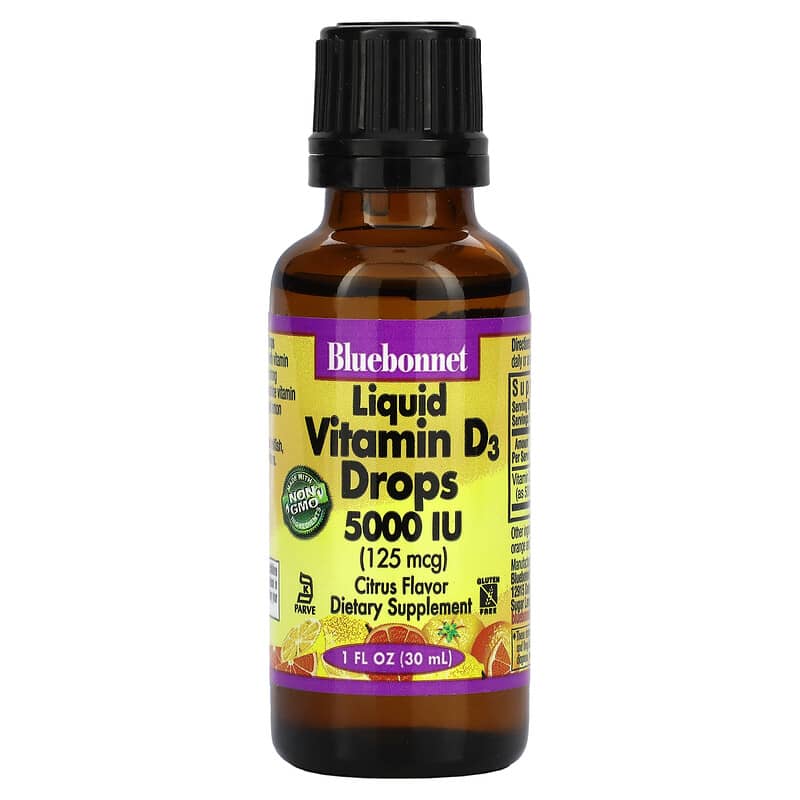 Bluebonnet Nutrition, Liquid Vitamin D3 Drops, Citrus, 5,000 IU, 1 fl oz (30 ml) 743715003781