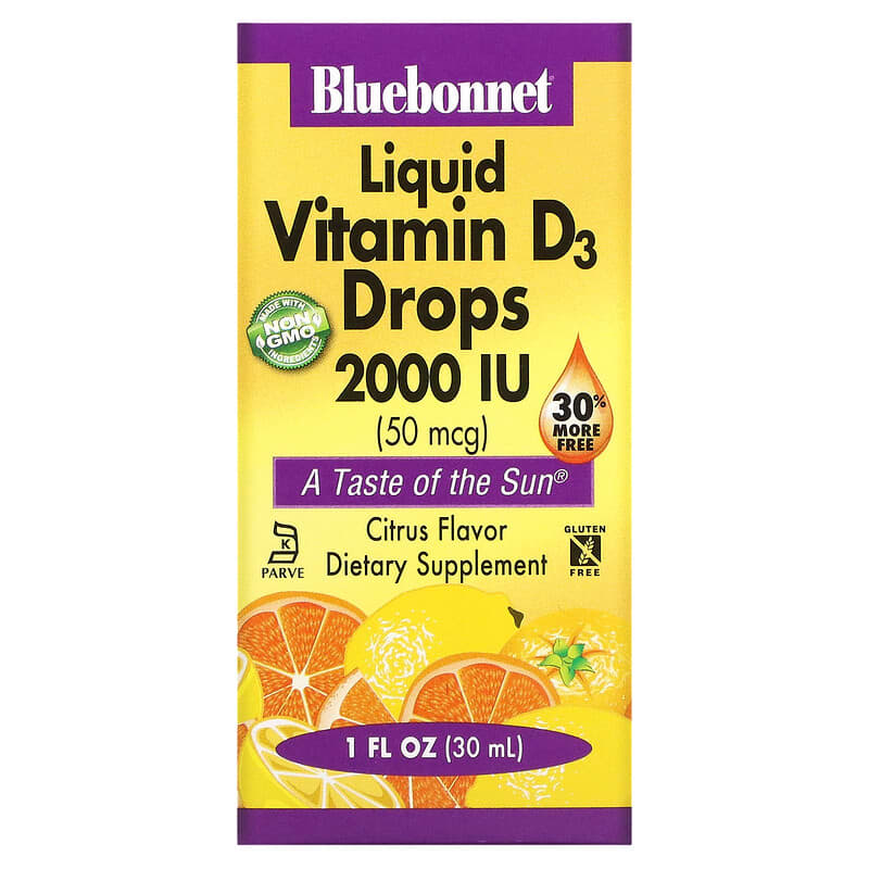 Bluebonnet Nutrition Liquid Vitamin D3 Drops Citrus 50 mcg (2,000 IU) 1 fl oz (30 ml) 743715003767