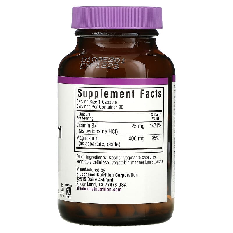 Bluebonnet Nutrition, Magnesium & B6, 90 Vegetable Capsules 743715007352