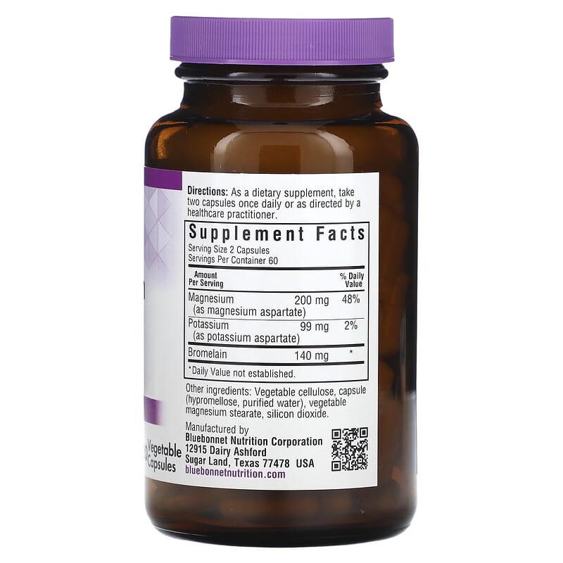 Bluebonnet Nutrition, Magnesium Potassium Bromelain, 120 Vegetable Capsules 743715007338
