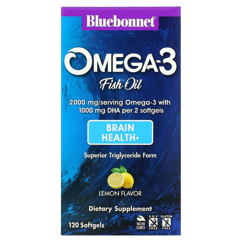 Bluebonnet Nutrition Omega-3 Fish Oil Brain Health Lemon 120 Softgels 743715009455