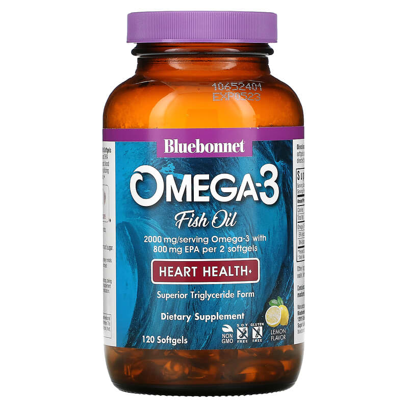 Bluebonnet Nutrition, Omega-3 Fish Oil, Heart Health, Lemon, 120 Softgels 743715009431