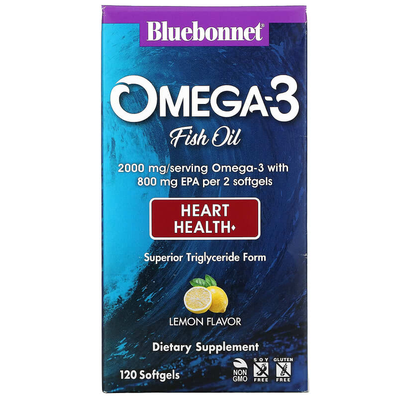 Bluebonnet Nutrition Omega-3 Fish Oil Heart Health Lemon 120 Softgels 743715009431