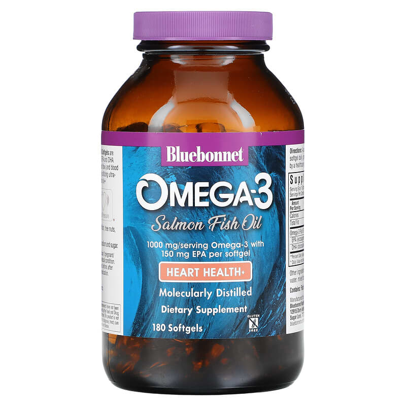 Bluebonnet Nutrition, Omega-3 Salmon Fish Oil, 1,000 mg, 180 Softgels 743715009530