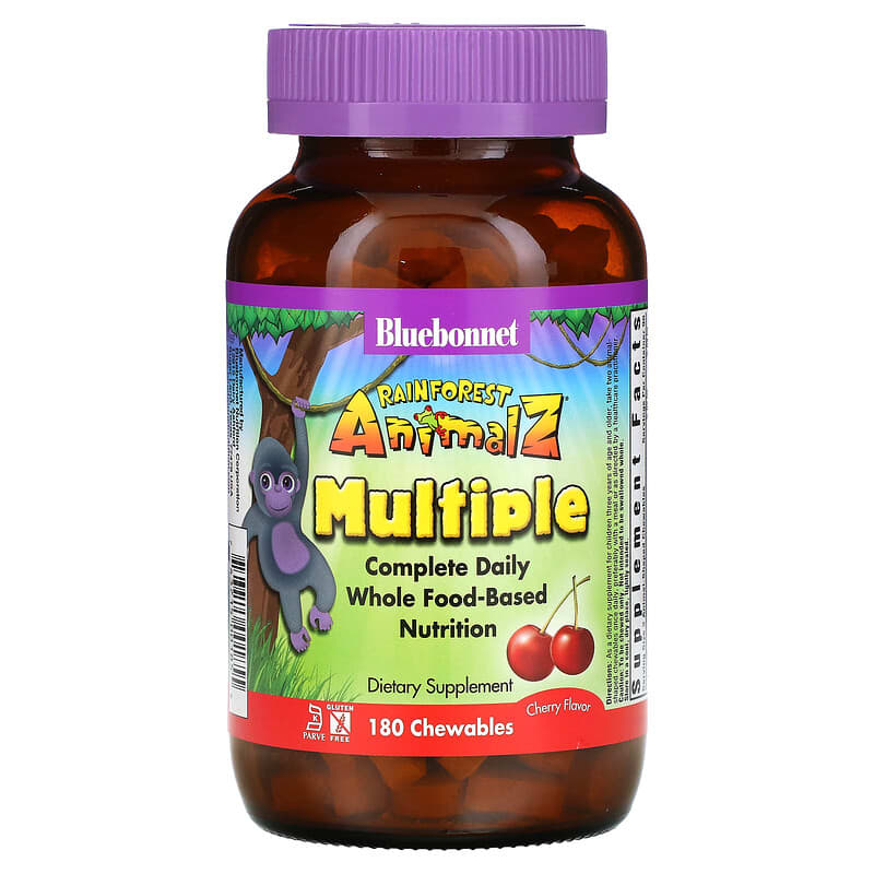 Bluebonnet Nutrition Rainforest Animalz Complete Daily Whole Food-Based Nutrition Cherry  180 Chewables 743715001855