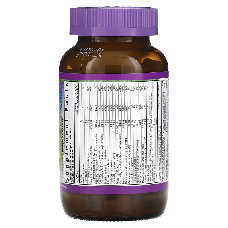 Bluebonnet Nutrition, Rainforest Animalz, Multiple, Complete Daily Whole Food Based Nutrition, Grape, 180 Chewables 743715001879
