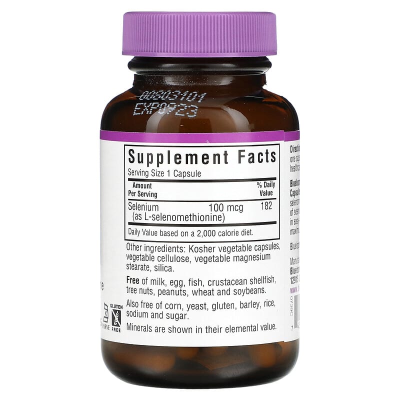 Bluebonnet Nutrition, Selenium, 100 mcg, 90 Vegetable Capsules 743715007390