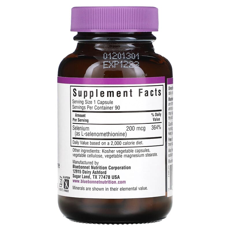 Bluebonnet Nutrition, Selenium, 200 mcg, 90 Vegetable Capsules 743715007369