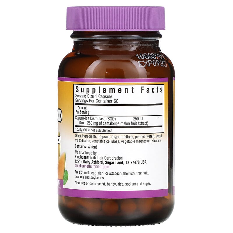 Bluebonnet Nutrition, Super Fruit, Vegetarian SOD, Cantaloupe Fruit Extract, 250 IU, 60 Vegetable Capsules 743715008731