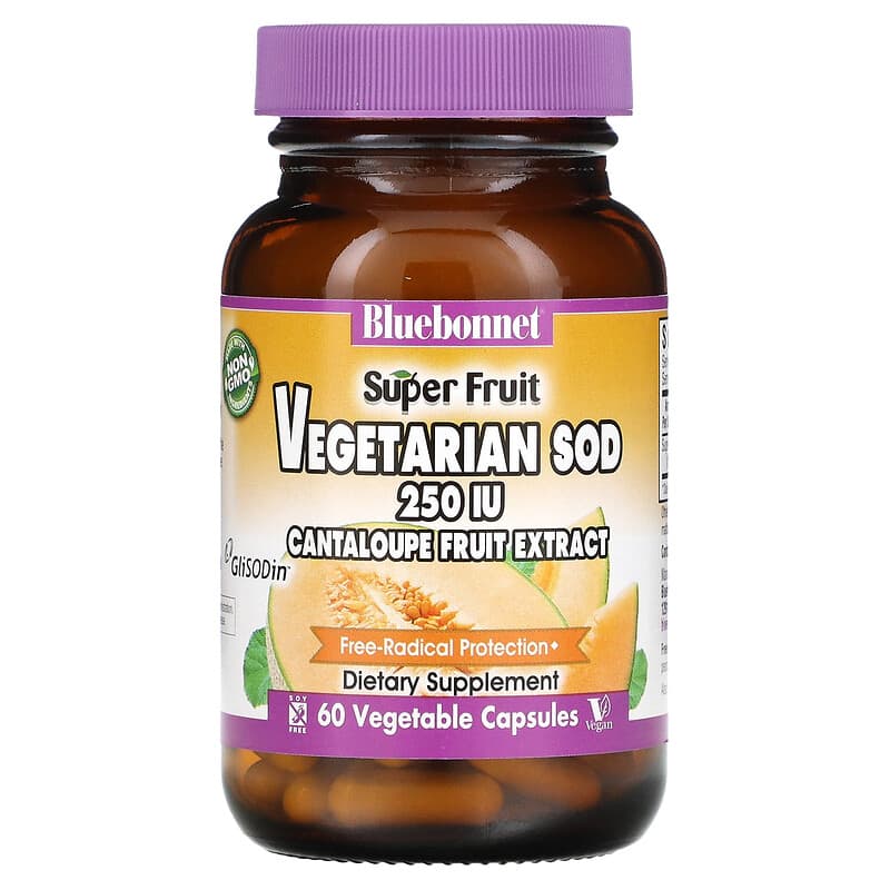 Bluebonnet Nutrition Super Fruit Vegetarian SOD Cantaloupe Fruit Extract 250 IU 60 Vegetable Capsules 743715008731