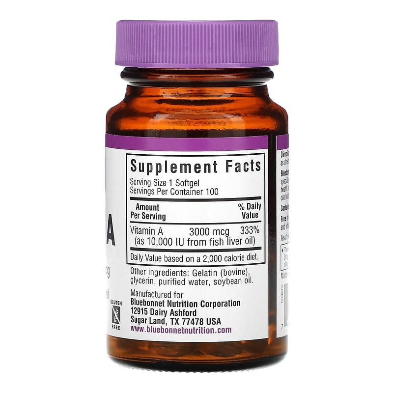 Bluebonnet Nutrition, Vitamin A, 3,000 mcg, 100 Softgels 743715002982