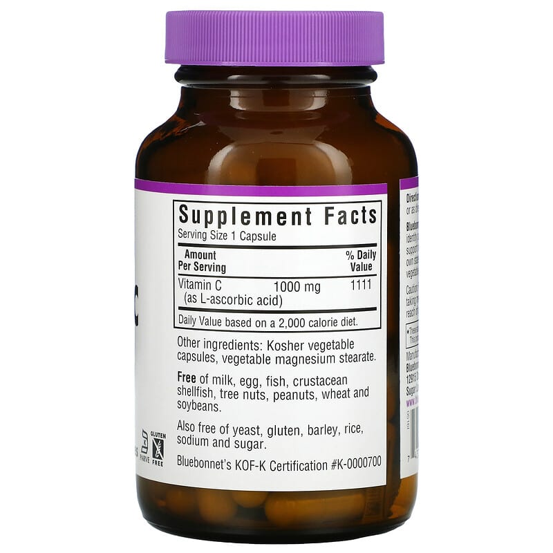 Bluebonnet Nutrition, Vitamin C, 1,000 mg, 90 Vegetable Capsules 743715005167