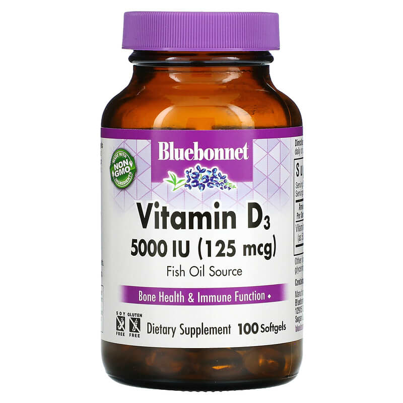 Bluebonnet Nutrition Vitamin D3 125 mcg (5,000 IU) 100 Softgels 743715003217
