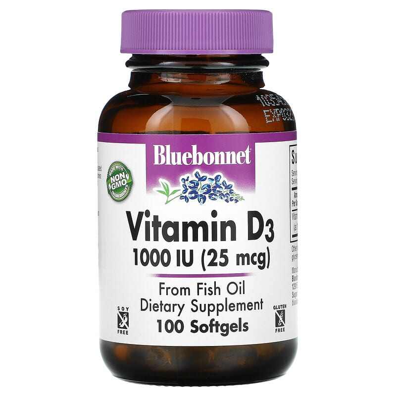 Bluebonnet Nutrition Vitamin D3 25 mcg (1,000 IU) 100 Softgels 743715003088