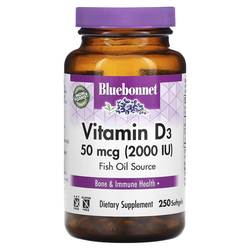 Bluebonnet Nutrition Vitamin D3 50 mcg (2,000 IU) 250 Softgels 743715003194