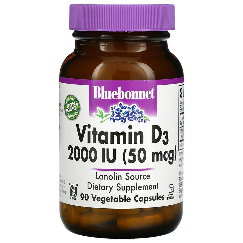 Bluebonnet Nutrition Vitamin D3 50 mcg (2,000 IU) 90 Vegetable Capsules 743715003149