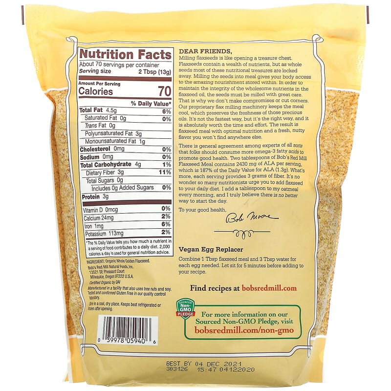 Bob's Red Mill, Organic Golden Flaxseed Meal, 32 oz (907 g) 39978059406