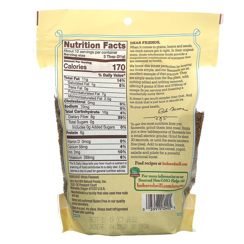 Bob's Red Mill, Premium Whole Flaxseed, 13 oz (368 g) 39978034205