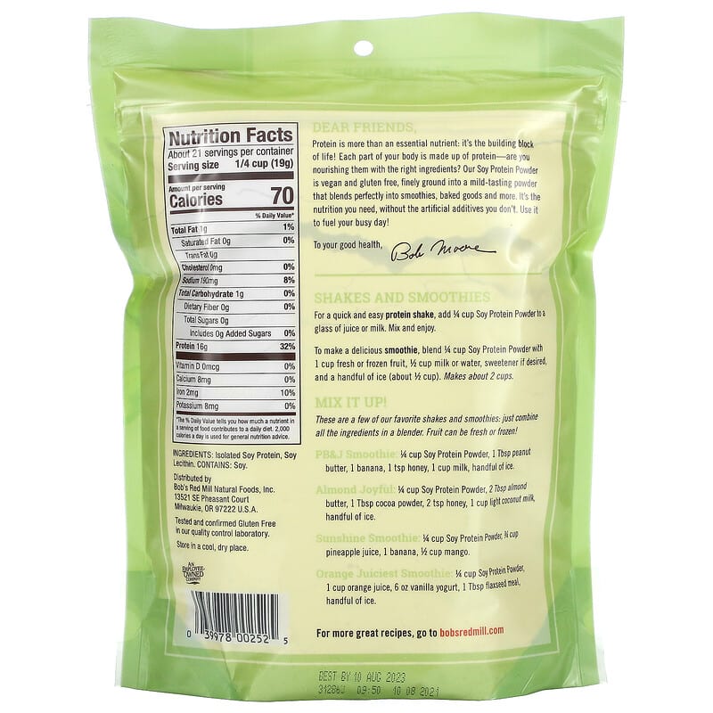 Bob's Red Mill, Soy Protein Powder, Gluten Free, 14 oz (397 g) 39978002525