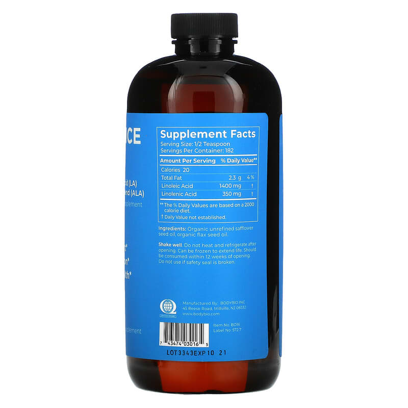 BodyBio, Balance Oil, Organic Linoleic Acid (LA) and Linolenic Acid Blend (ALA), 16 fl oz (473 ml) 743474030165