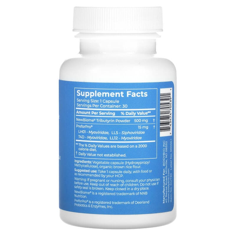 BodyBio, Gut+ Prebiotic + Postbiotic, 30 Capsules 743474705391