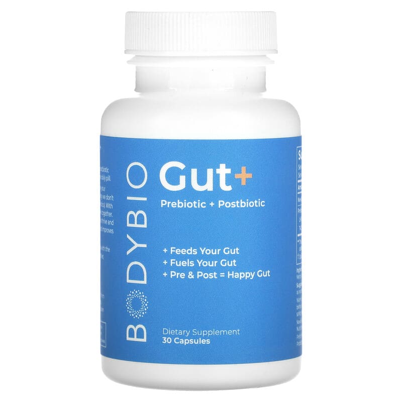BodyBio Gut+ Prebiotic + Postbiotic 30 Capsules 743474705391