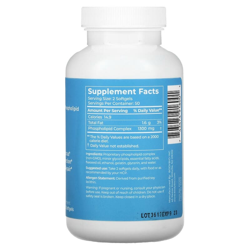 BodyBio, PC, Liposomal Phospholipid Complex, 100 Non-GMO Softgels 743474916001