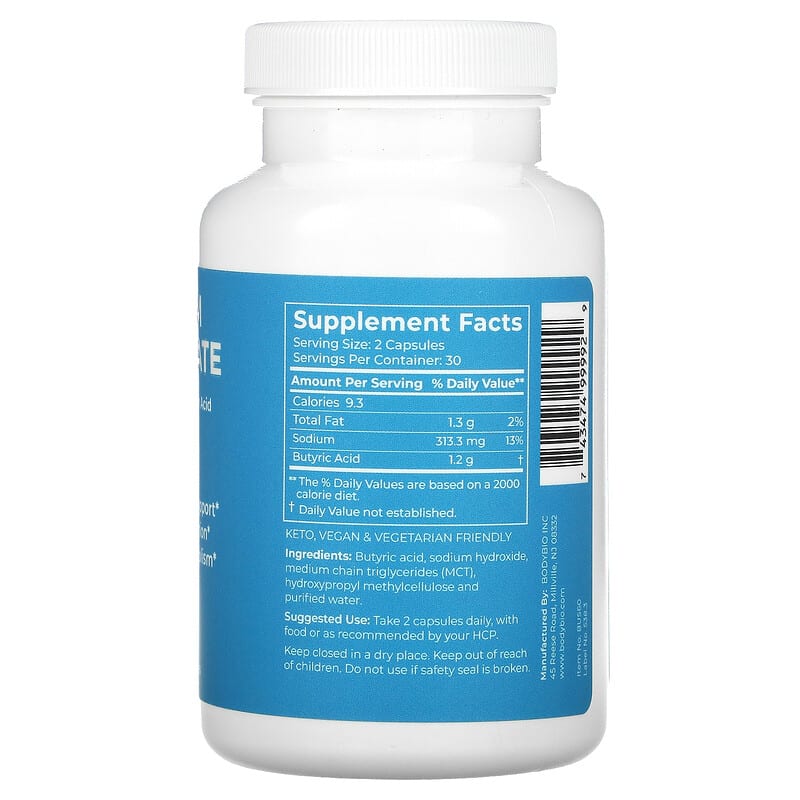 BodyBio, Sodium Butyrate, 60 Non-GMO Capsules 743474999929