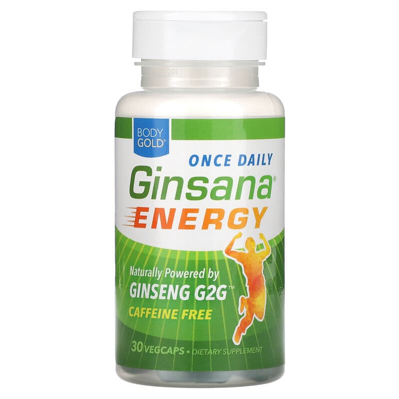 BodyGold, Ginsana Energy, Caffeine Free, 30 VegCaps 793190710964