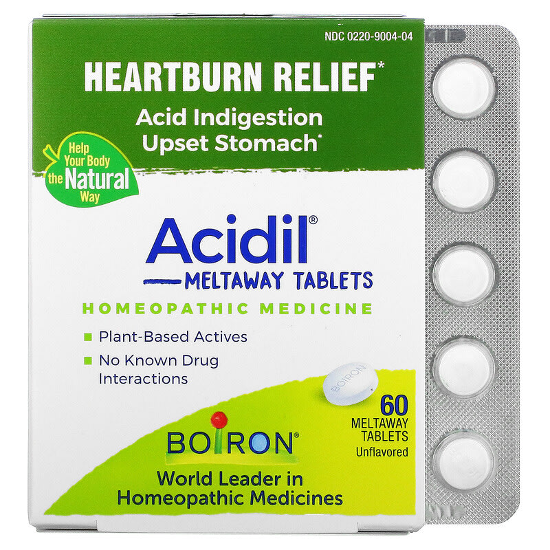 Boiron Acidil Acid Indigestion Unflavored 60 Meltaway Tablets 306962608606