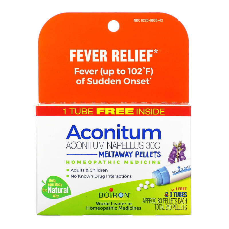 Boiron Aconitum Fever Relief Meltaway Pellets 30C 3 Tubes 80 Pellets Each 306969003541
