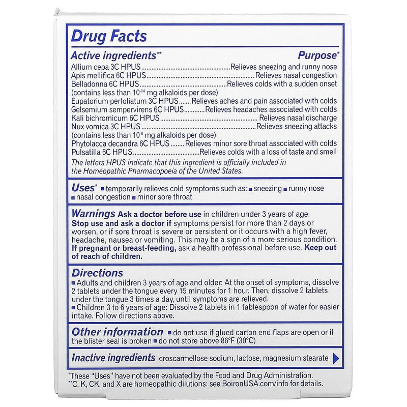 Boiron, ColdCalm, Cold Relief, 60 Quick-Dissolving Tablets 306962607609