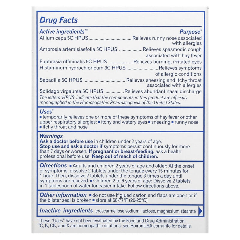 Boiron, RhinAllergy, Allergy Relief, 60 Quick-Dissolving Tablets 306969315040