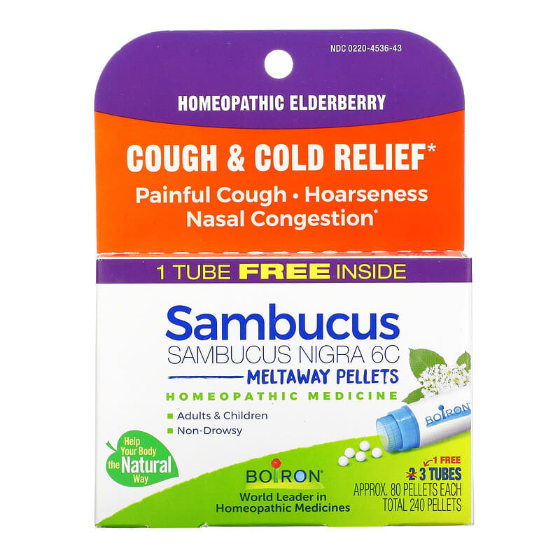 Boiron Sambucus Cough & Cold Relief Meltaway Pellets 6C 3 Tubes Approx. 80 Pellets Each 306969453643